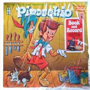 Pinocchio Vinyl Record and Color Story Book Peter Pan Record